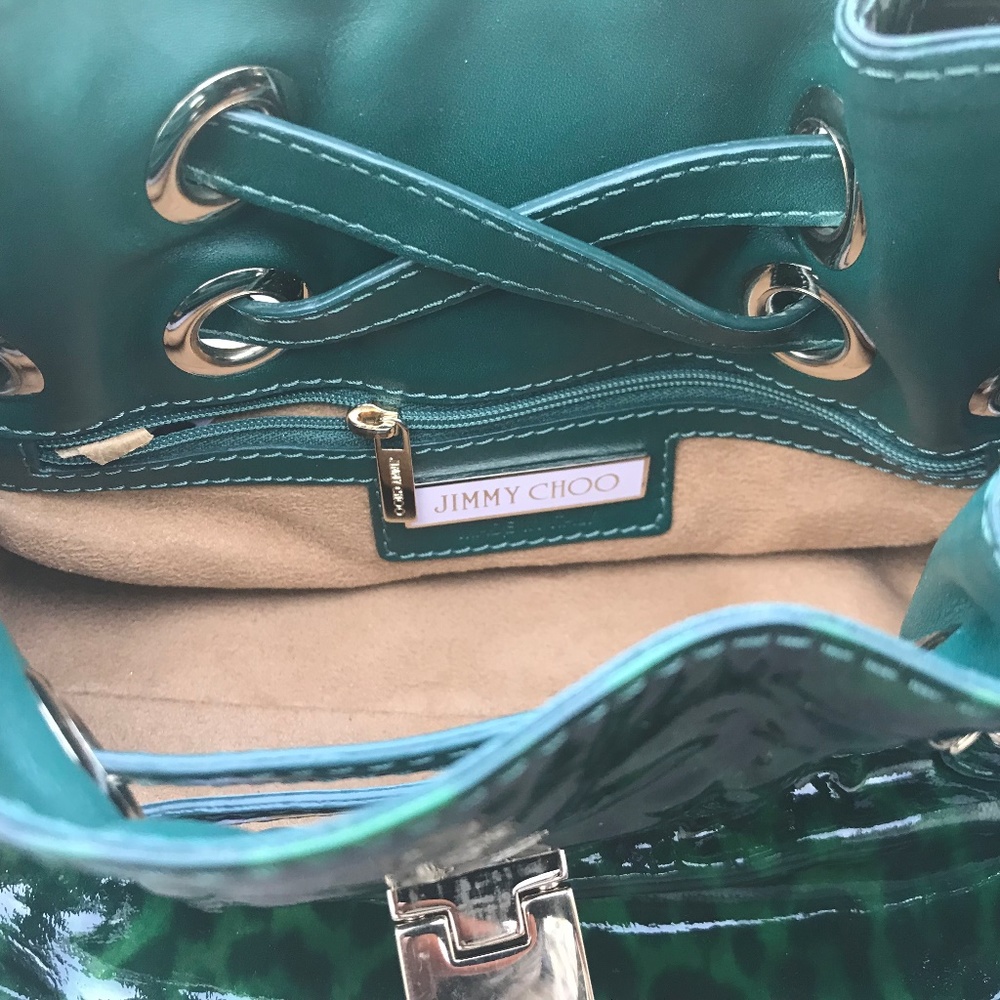 Jimmy Choo Roquette Bag Green Black Leopard Print - Picture 6 of 14